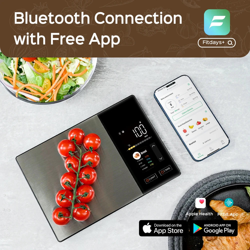 Digital Kitchen Scale with Nutritional Value Display, App Connectivity, 5kg, Accurate Weight Tracking | Sansoti