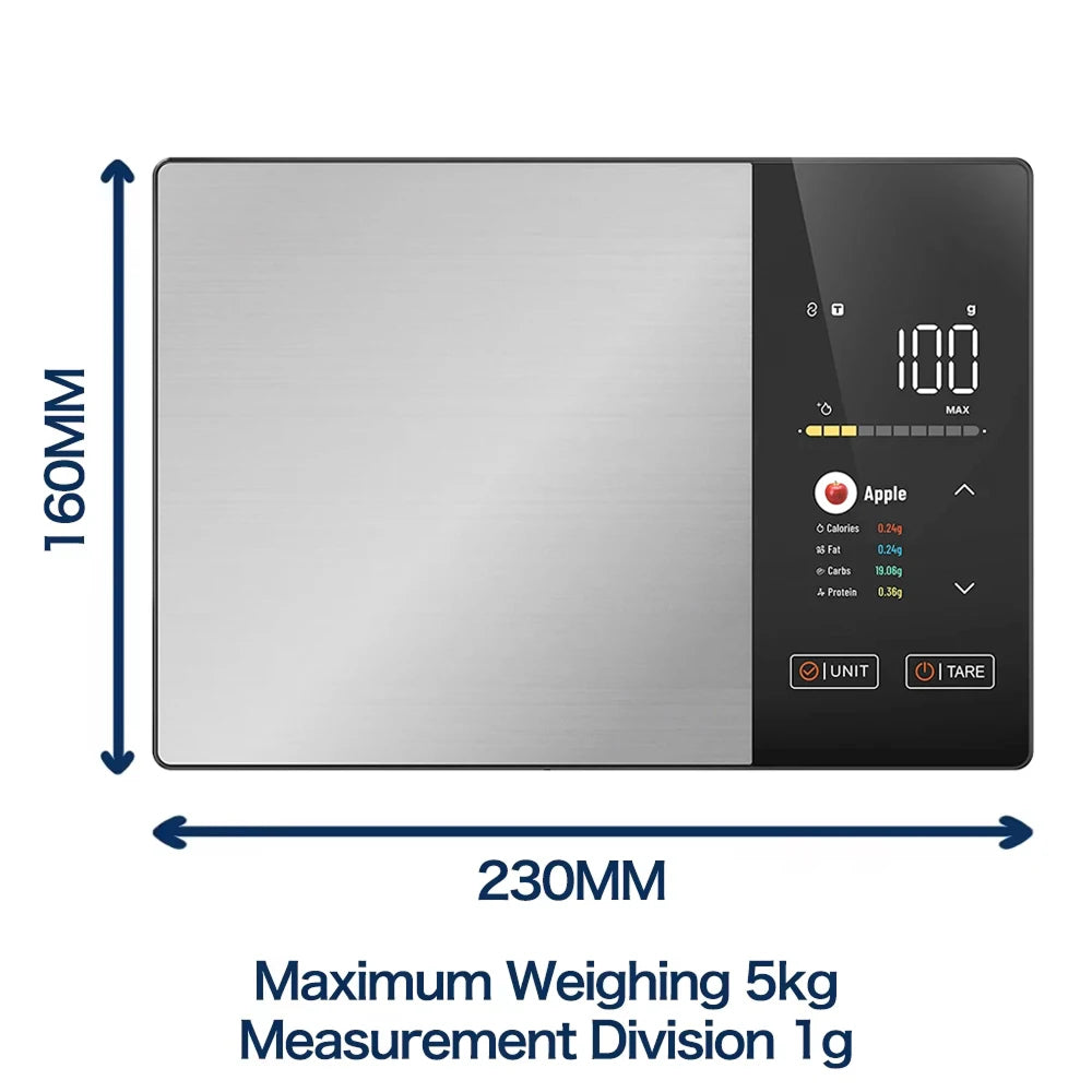 Digital Kitchen Scale with Nutritional Value Display, App Connectivity, 5kg, Accurate Weight Tracking | Sansoti