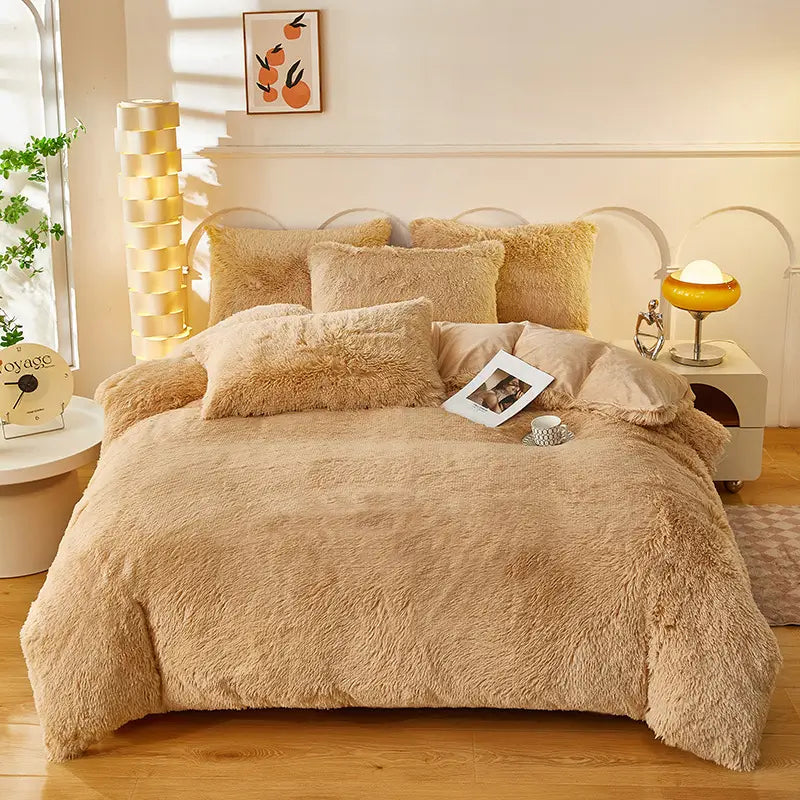 Fluffy Fleece Bedding Set – Teddy 3-piece or 4-piece – Duvet Cover Sheet Pillowcases Single | Sansoti