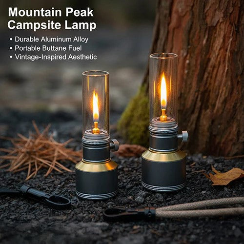 Vintage Campinglamp op Butaan met Verstelbare Vlam – Compact Buitenlicht voor Wandelaars en Avonturiers | Sansoti