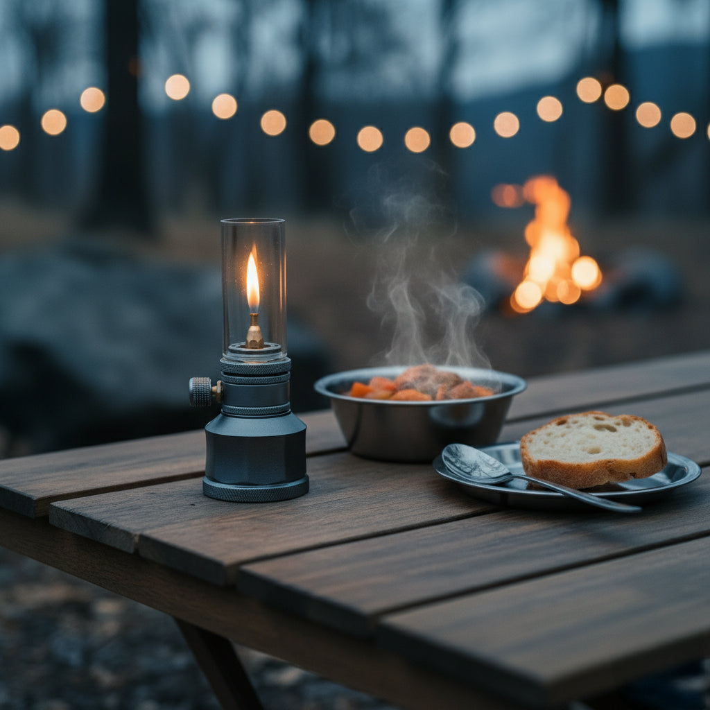 Vintage Campinglamp op Butaan met Verstelbare Vlam – Compact Buitenlicht voor Wandelaars en Avonturiers | Sansoti