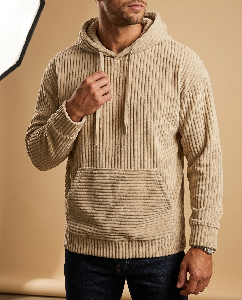 Geribde corduroyhoodie voor heren - zachte premium hoodie met capuchon - relaxte pasvorm, casual streetwear | Sansoti