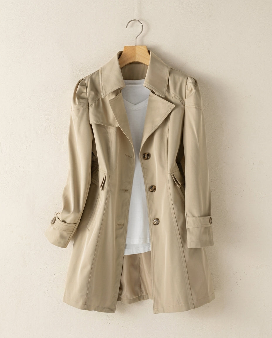 Women's Cotton Coat with Lapel Collar Black Pink Khaki Tailored Fit Button Closure Spring Autumn Elegant Style | Sansoti