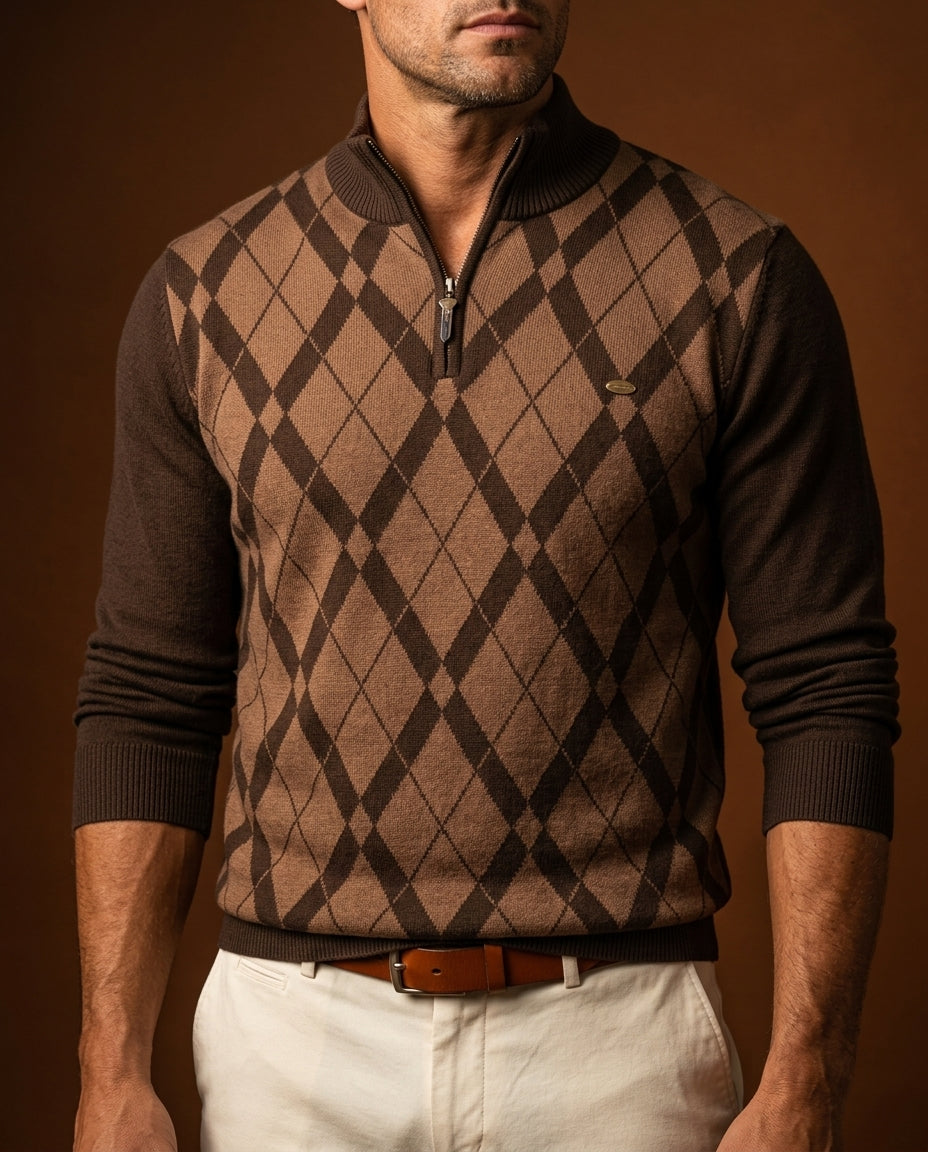 Men’s Checked Long-Sleeve Shirt, Pullover, Soft Cotton Sweater, Spring Autumn, Timeless, Casual, Stylish, Comfortable | Sansoti