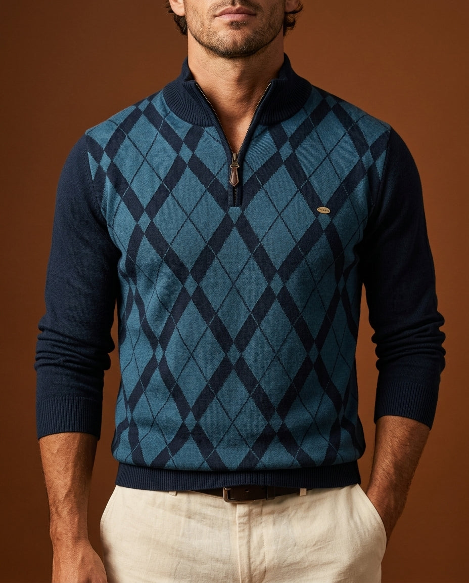 Men’s Checked Long-Sleeve Shirt, Pullover, Soft Cotton Sweater, Spring Autumn, Timeless, Casual, Stylish, Comfortable | Sansoti