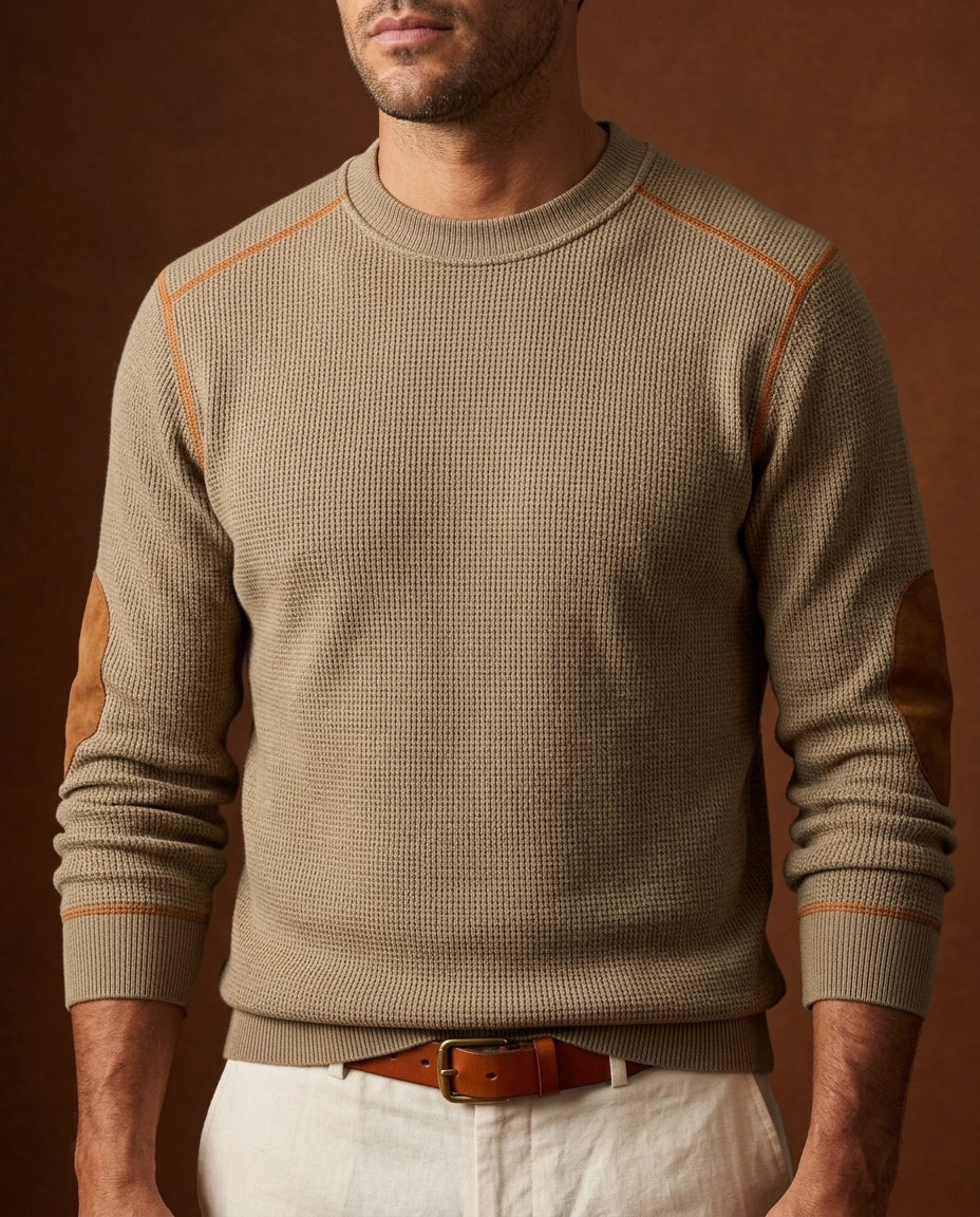 Pull homme en maille texturée avec coudières, confortable, chaud, décontracté, maille de qualité, vêtement d’hiver | Sansoti