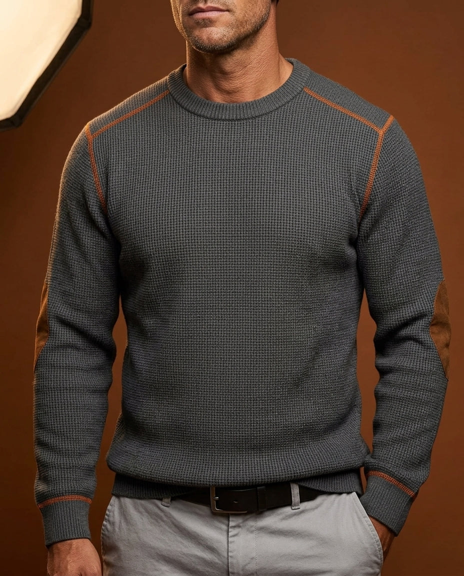 Pull homme en maille texturée avec coudières, confortable, chaud, décontracté, maille de qualité, vêtement d’hiver | Sansoti