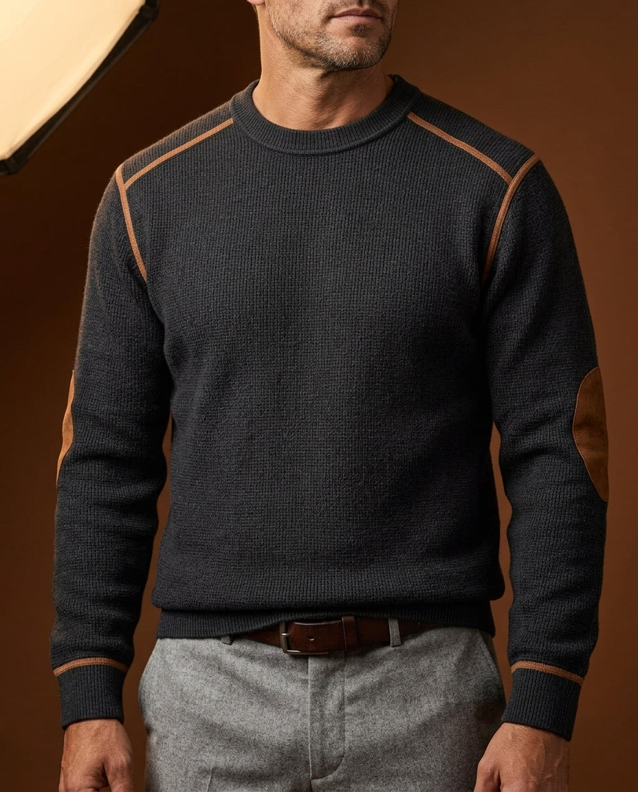 Pull homme en maille texturée avec coudières, confortable, chaud, décontracté, maille de qualité, vêtement d’hiver | Sansoti