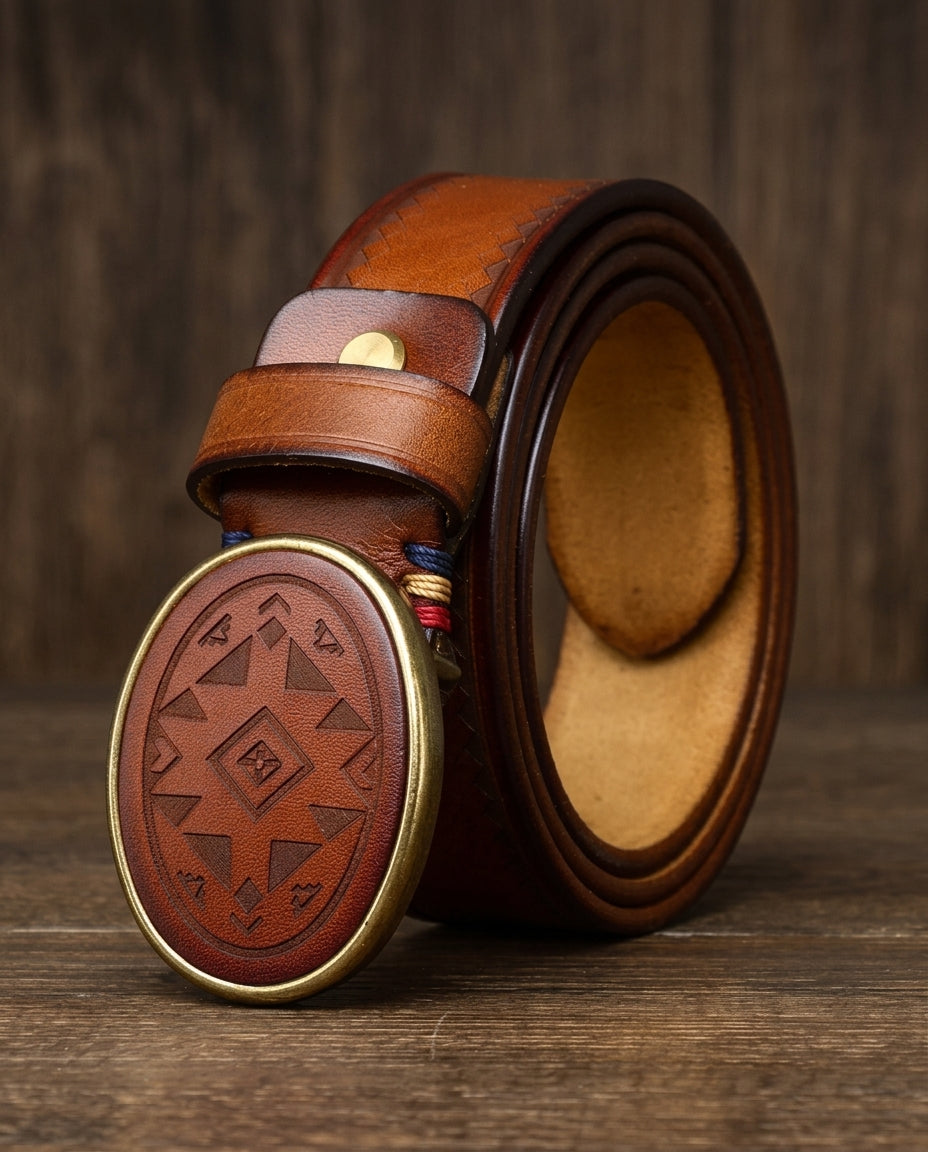 Engraved Leather Belt for Men with Sturdy Buckle, Subtle Detailing, Classic Style for Everyday Use | Sansoti