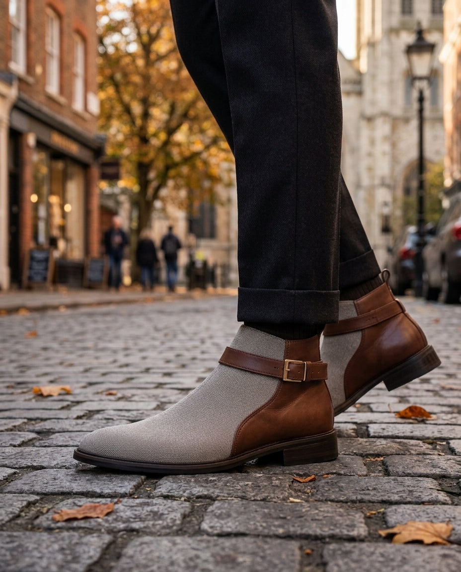 Leather Chelsea Boots with Orthopedic Footbed, Elastic Side Panels, Slip-On Style, Men's Boots for Everyday Wear | Sansoti
