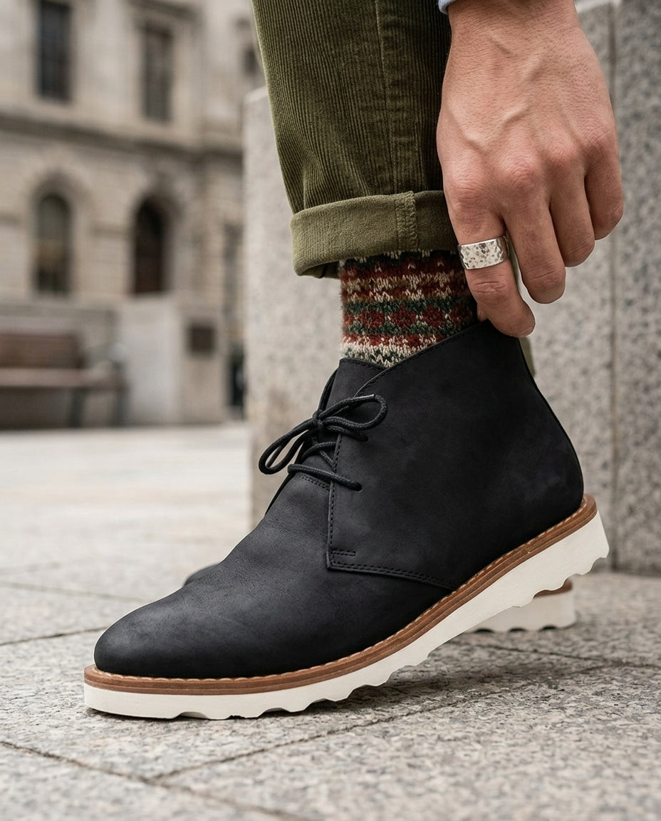 Herren-Stiefeletten aus handgenähtem Leder, gefütterte Chukka-Boots mit stoßdämpfender Sohle für den Alltag | Sansoti