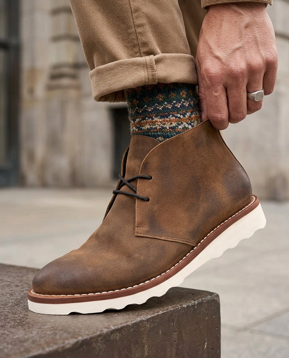 Herren-Stiefeletten aus handgenähtem Leder, gefütterte Chukka-Boots mit stoßdämpfender Sohle für den Alltag | Sansoti