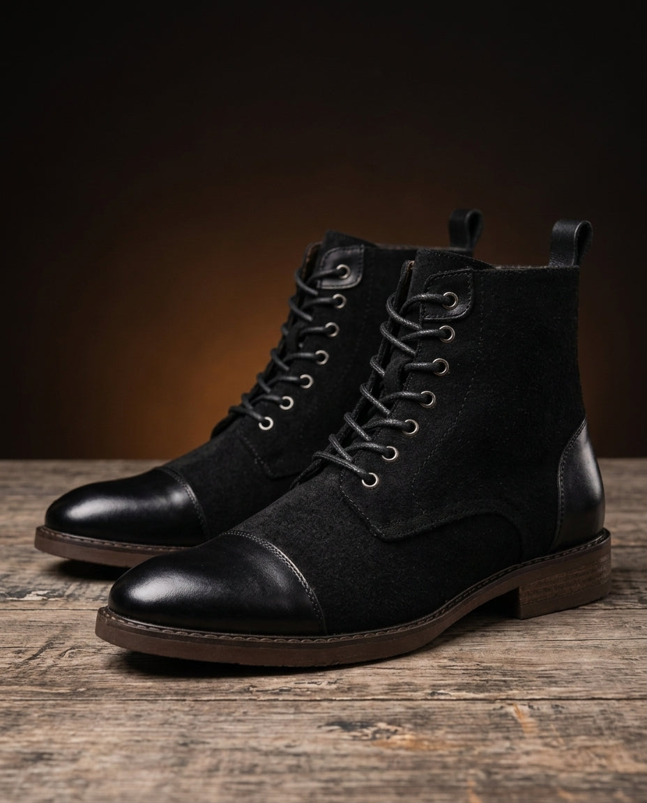 Męskie skórzane kozaki z wełnianą podszewką, w stylu vintage, buty zimowe, wygodne, z solidnym bieżnikiem, wysokie | Sansoti