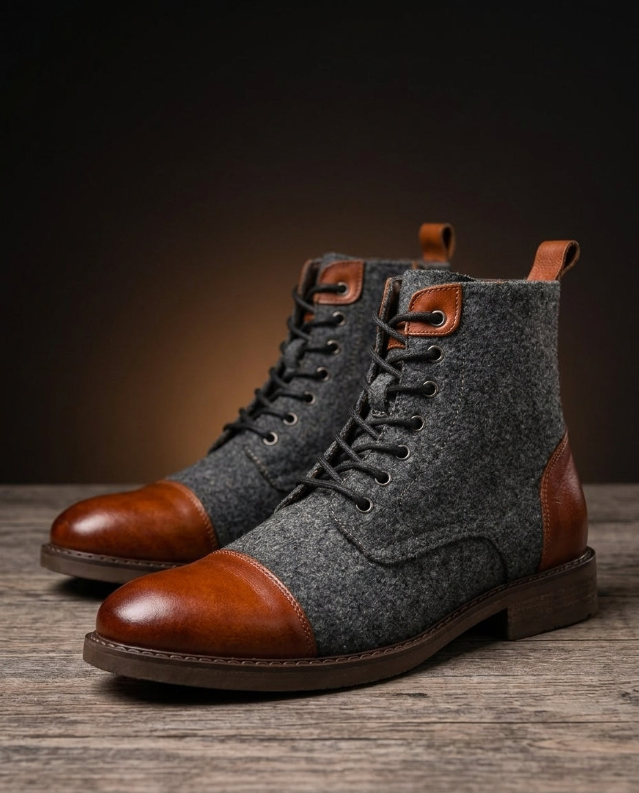 Męskie skórzane kozaki z wełnianą podszewką, w stylu vintage, buty zimowe, wygodne, z solidnym bieżnikiem, wysokie | Sansoti