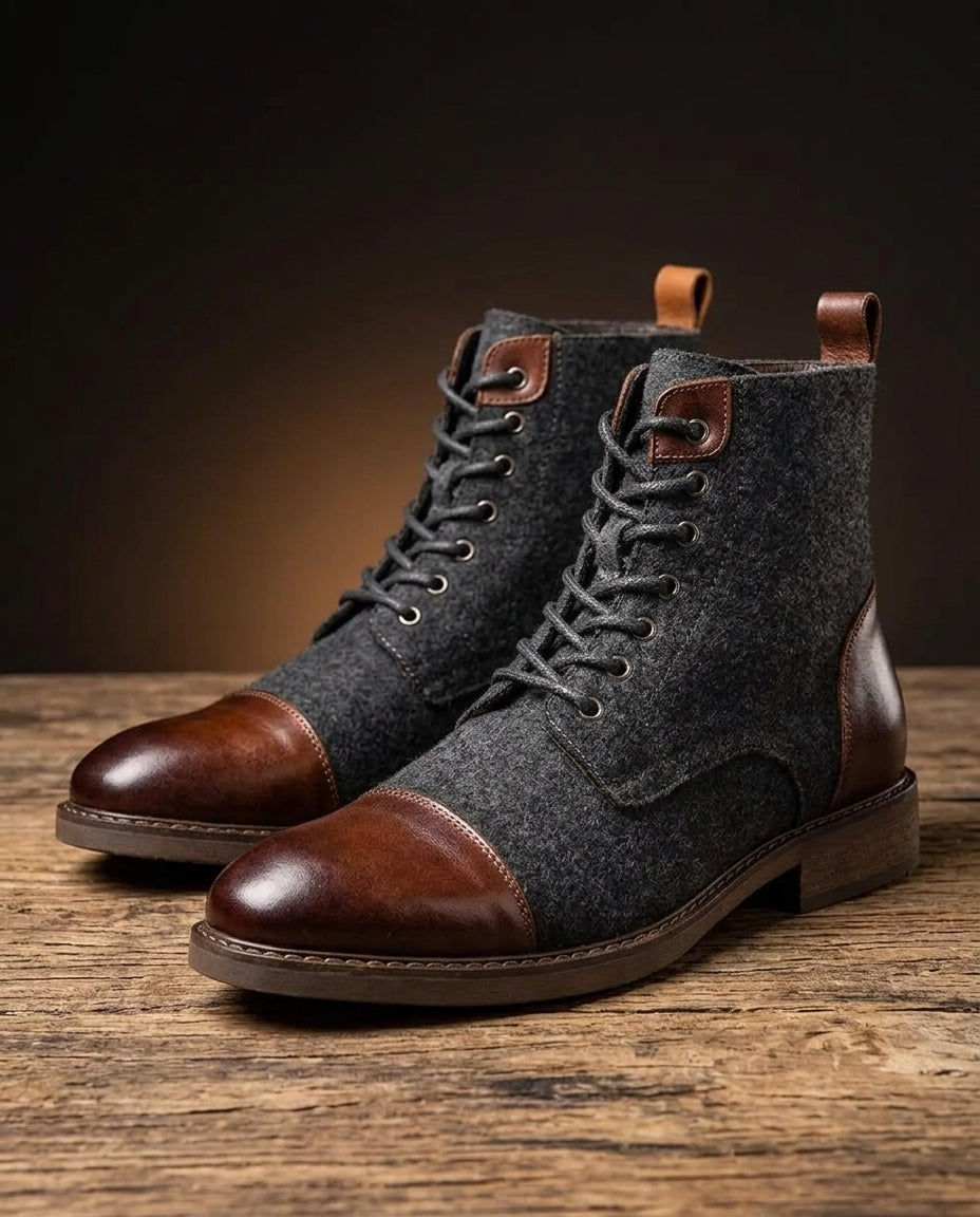 Męskie skórzane kozaki z wełnianą podszewką, w stylu vintage, buty zimowe, wygodne, z solidnym bieżnikiem, wysokie | Sansoti