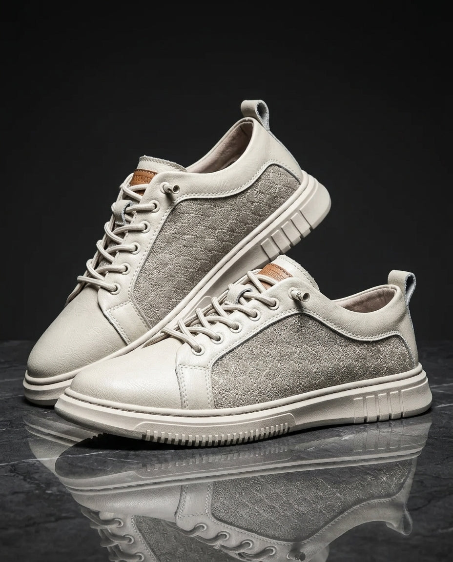 Skórzane męskie sneakersy z przewiewną siateczką | Niskie buty sportowe na co dzień | Stylowe obuwie casualowe | Sansoti