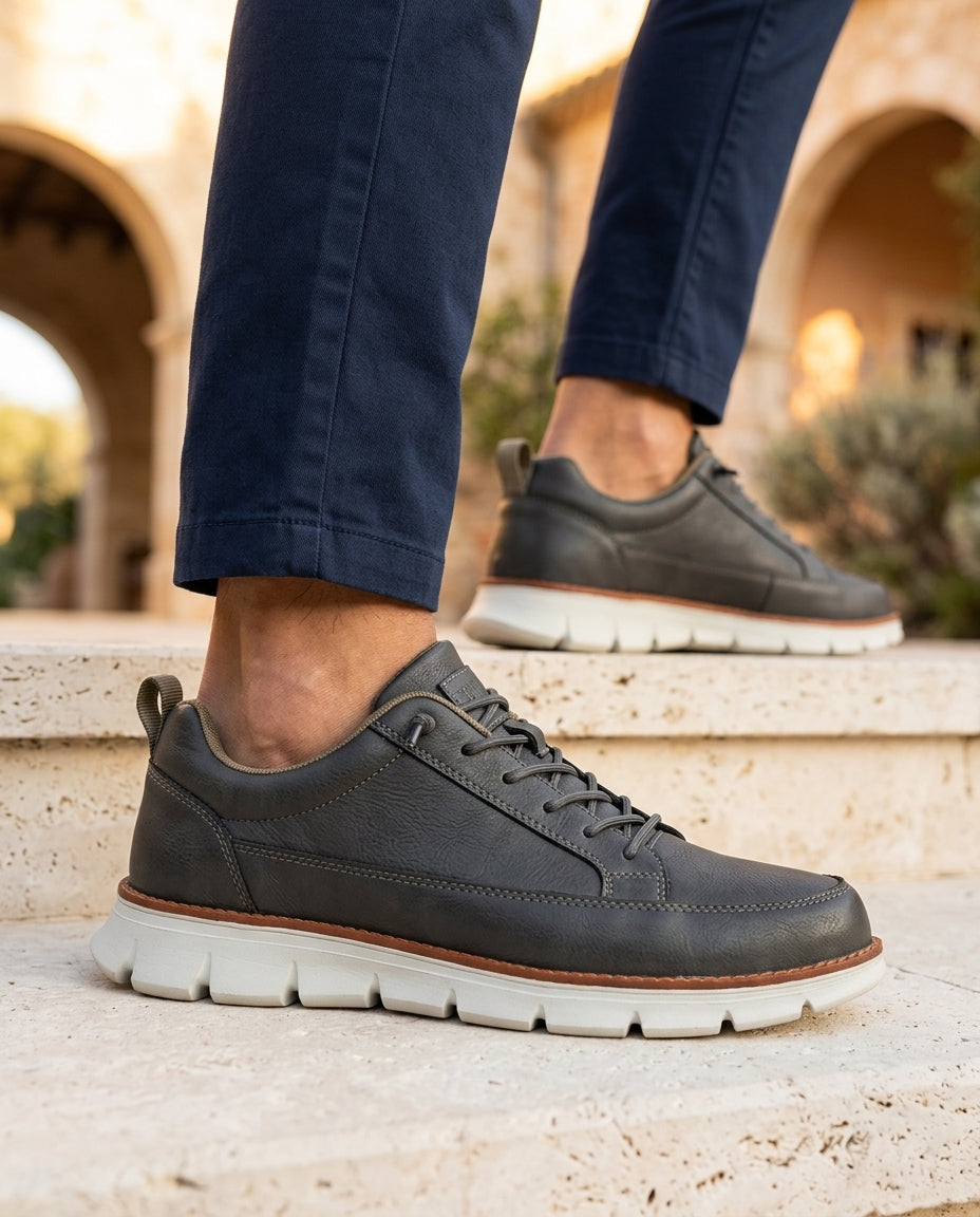 Męskie skórzane sneakersy ortopedyczne z amortyzacją wstrząsów, zapewniające komfort podczas biegania, spacerów i codziennego użytkowania | Sansoti