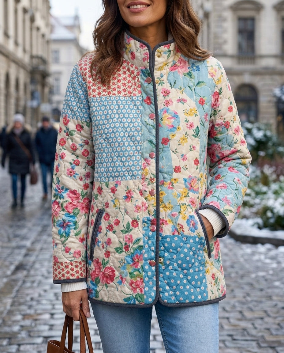 Damensteppjacke mit Blumenmuster, leichte Isolierung, lässige Eleganz, stilvoll für Frühling und Herbst | Sansoti