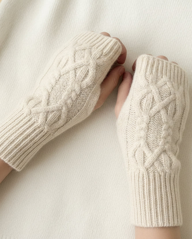 Fingerlose Pulswärmer mit gestricktem Zopfmuster für Damen, weiche Handwärmer für die Arbeit, Kaffee und den täglichen Gebrauch | Sansoti
