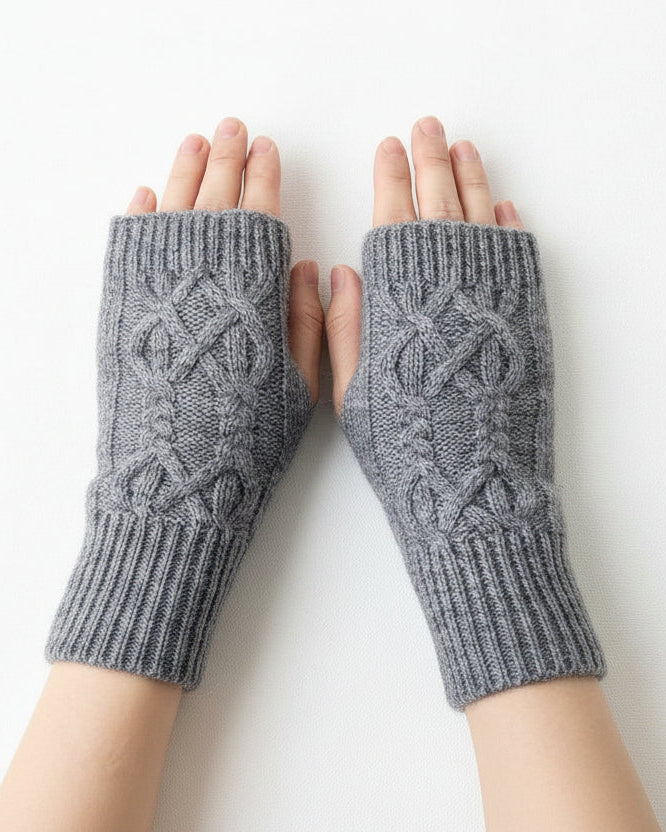 Fingerlose Pulswärmer mit gestricktem Zopfmuster für Damen, weiche Handwärmer für die Arbeit, Kaffee und den täglichen Gebrauch | Sansoti