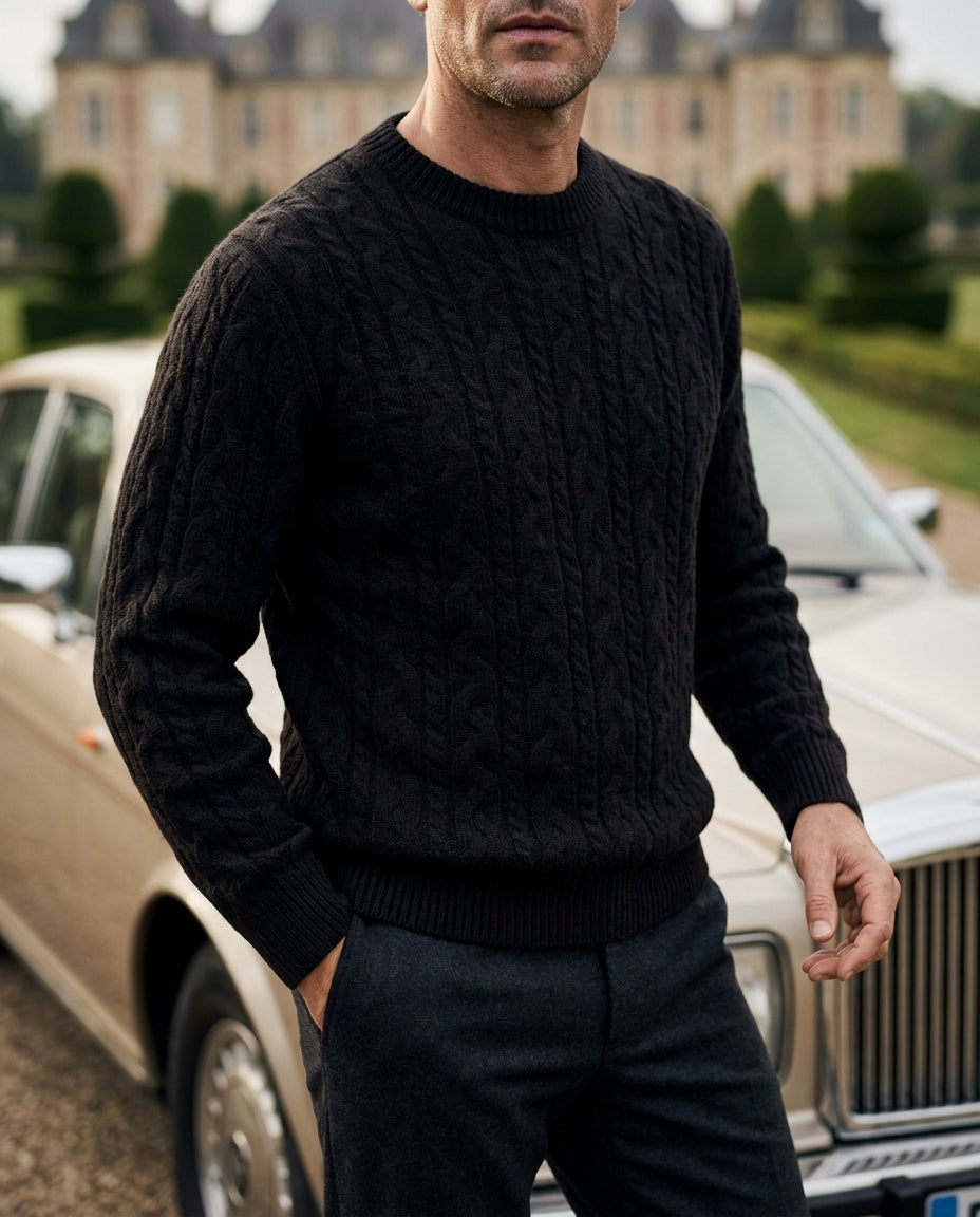 Pull en laine pour homme à motif torsadé, grosse maille, col rond, pull d’hiver chaud pour homme, automne | Sansoti