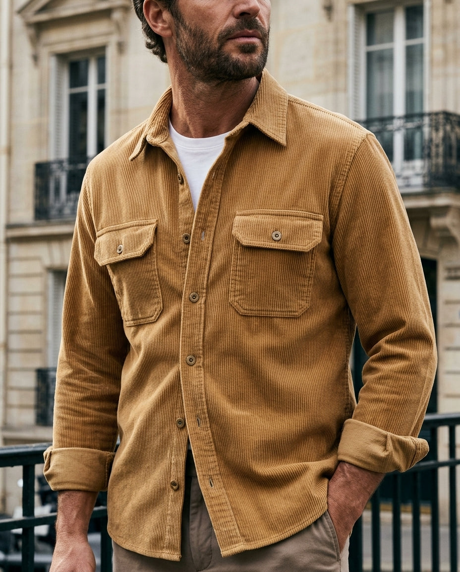 Ribfluwelen Overshirt met Borstzakken voor Heren Werkstijl Knoopsluiting Comfortabel Ribstof Casual Shirt | Sansoti