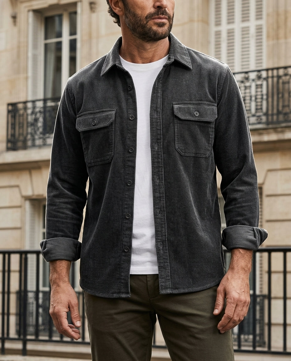 Ribfluwelen Overshirt met Borstzakken voor Heren Werkstijl Knoopsluiting Comfortabel Ribstof Casual Shirt | Sansoti