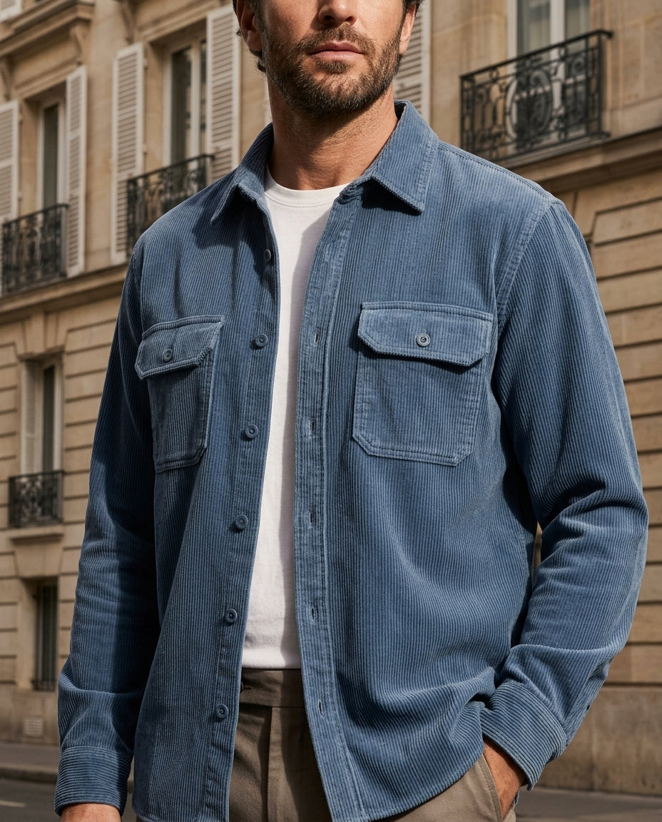 Ribfluwelen Overshirt met Borstzakken voor Heren Werkstijl Knoopsluiting Comfortabel Ribstof Casual Shirt | Sansoti