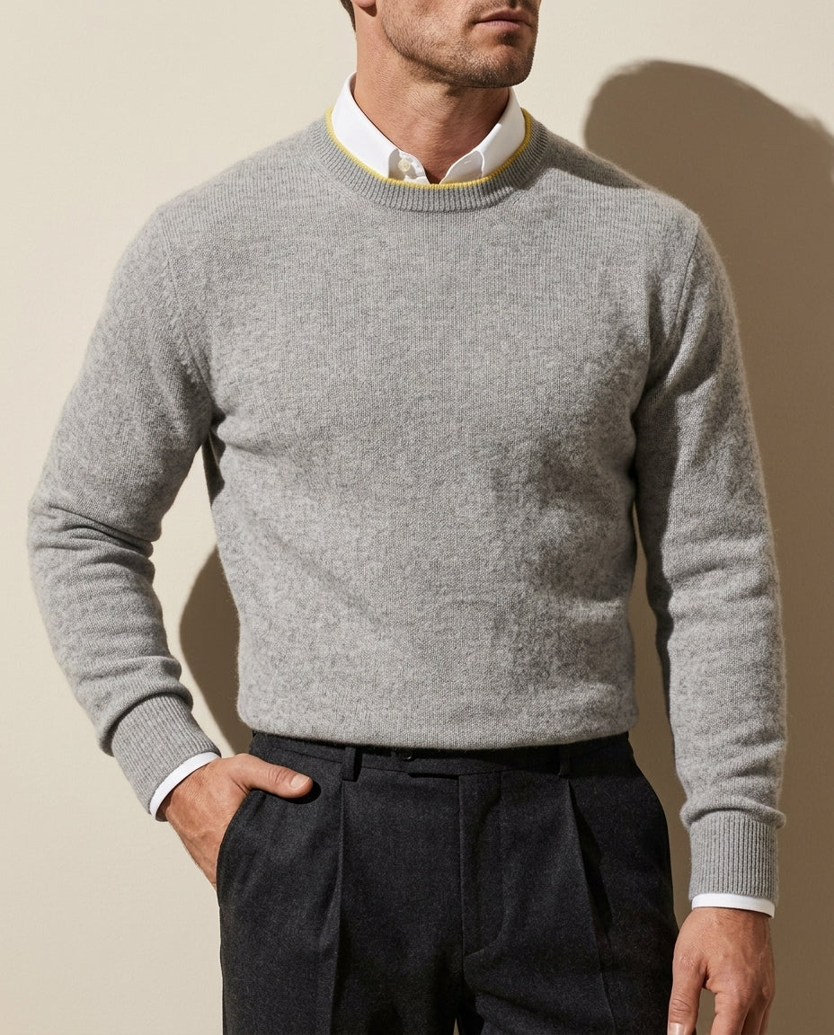Kasjmier Trui Heren Ronde Hals Geborsteld Gebreid Premium Comfort Winter Wool Pullover Geribde Zoom Zacht | Sansoti