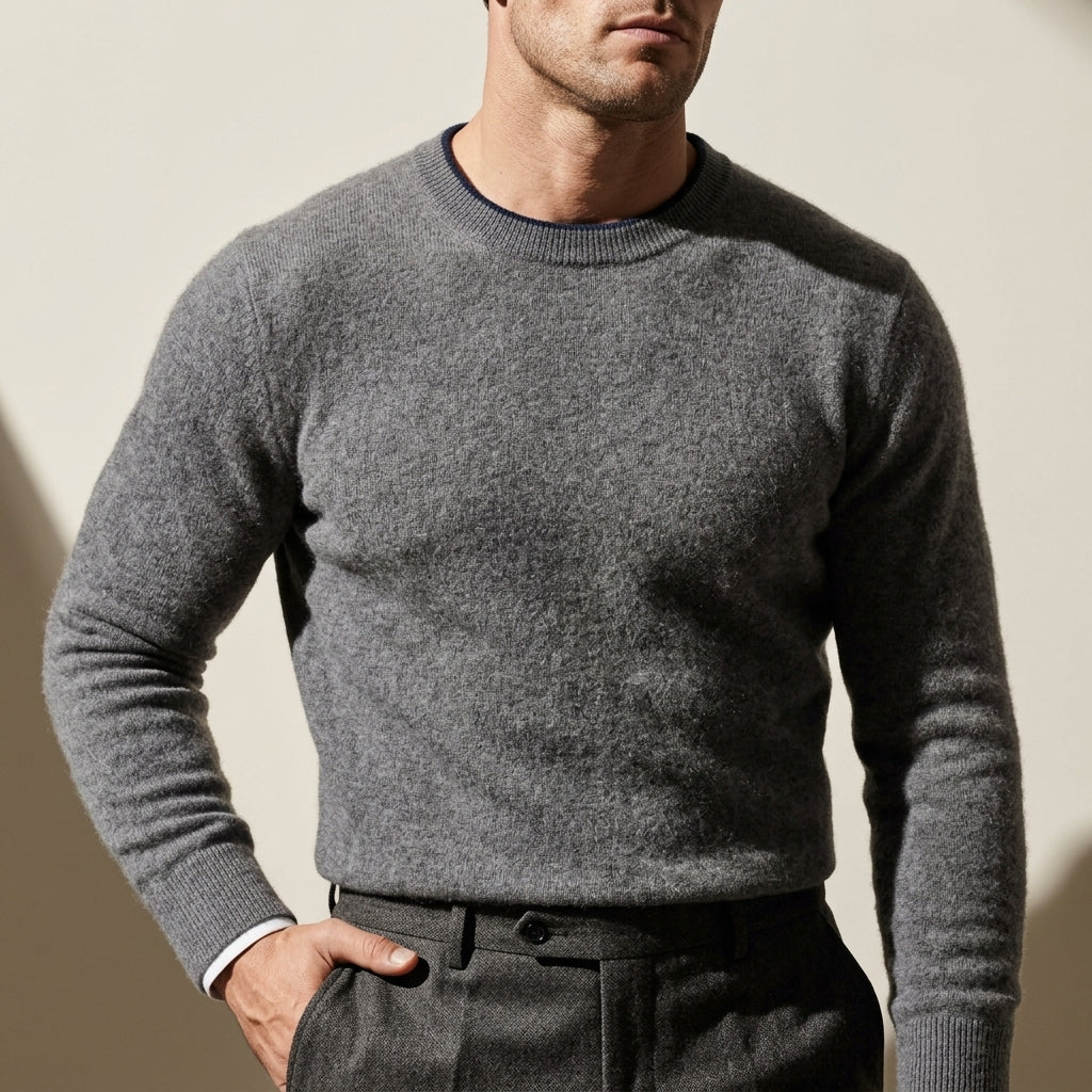 Kasjmier Trui Heren Ronde Hals Geborsteld Gebreid Premium Comfort Winter Wool Pullover Geribde Zoom Zacht | Sansoti