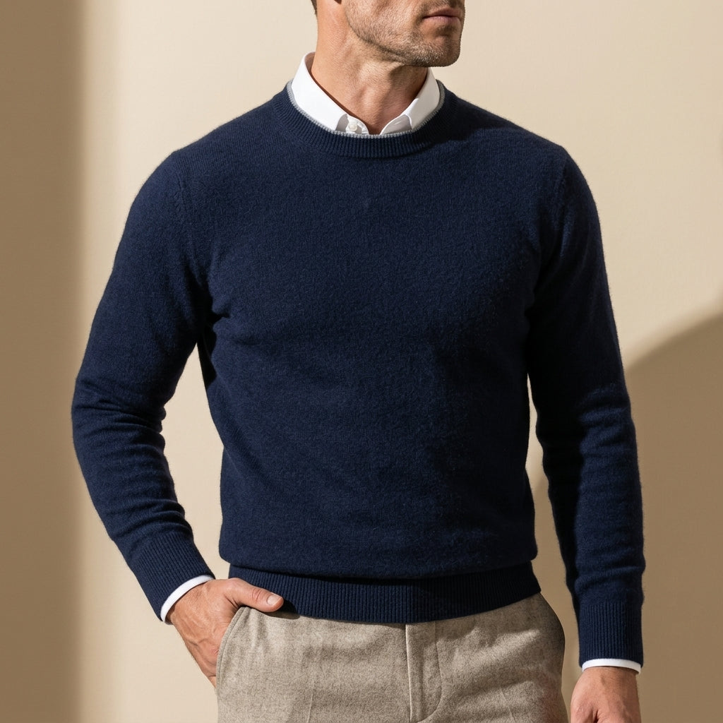 Kasjmier Trui Heren Ronde Hals Geborsteld Gebreid Premium Comfort Winter Wool Pullover Geribde Zoom Zacht | Sansoti