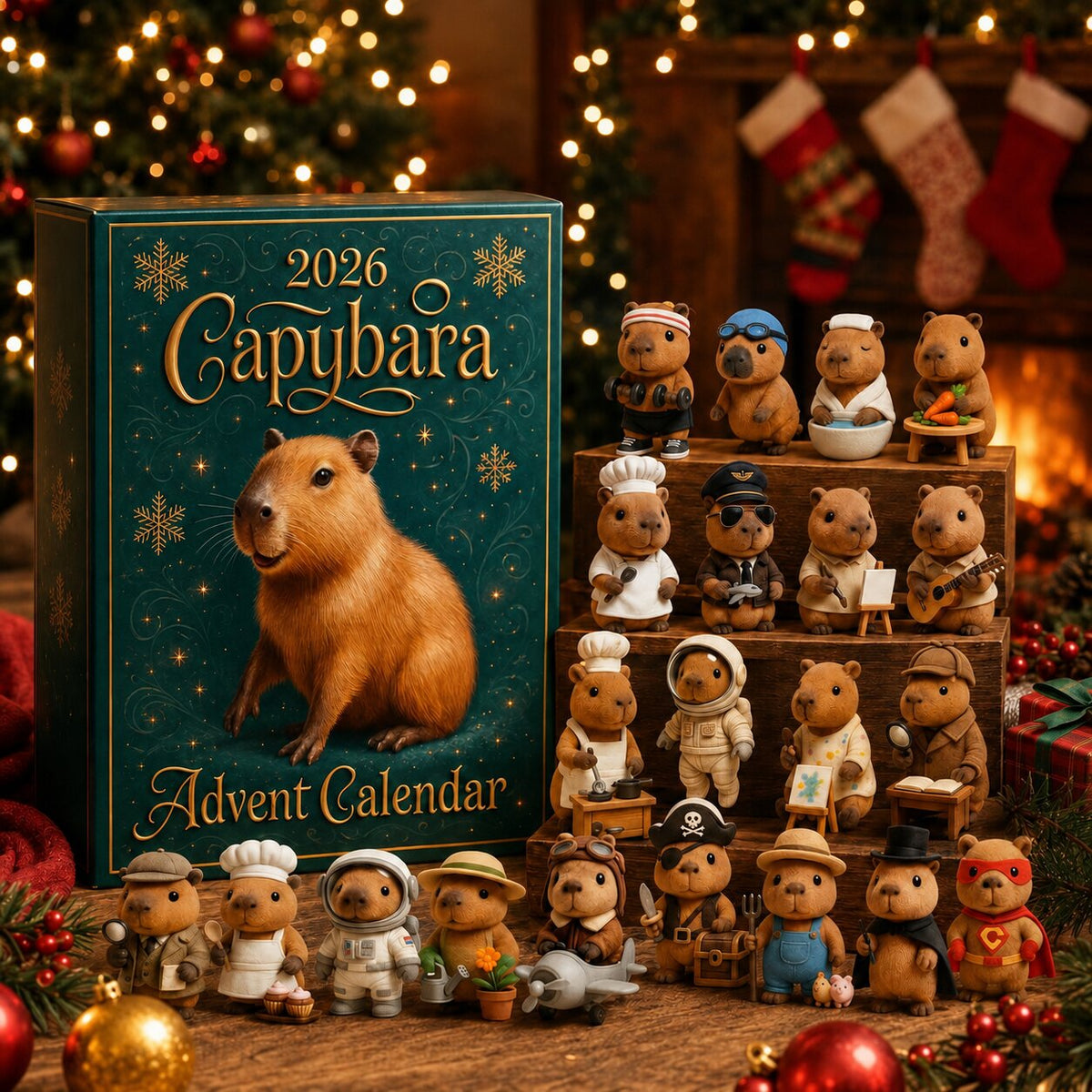 Capybara-Adventskalender 24 Tage Weihnachtsüberraschung für Kinder Tiermotiv Countdown-Kalender Weihnachtsgeschenk Dekoration | Sansoti