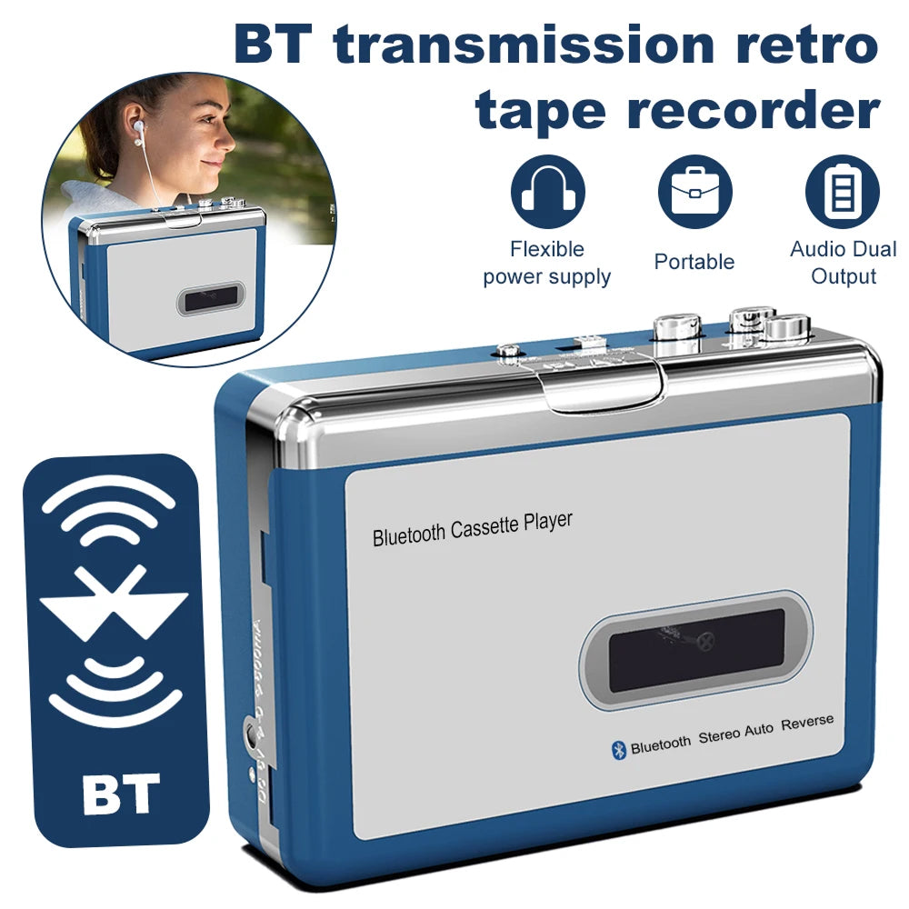 Draagbare Cassettespeler met Bluetooth en Auto-Reverse Functie voor Nostalgische Retro Muziekbeleving | Sansoti