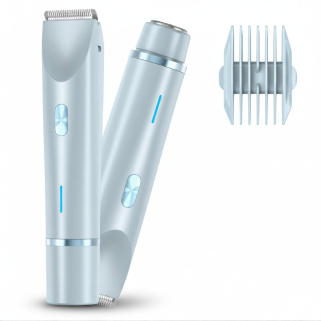 Set d'épilation électrique pour femmes 2-en-1 avec tête de rasage et tondeuse, utilisation à sec ou sous l'eau, corps, visage et maillot | Sansoti