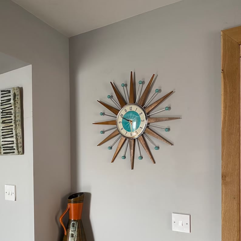 Handmade Wall Clock 40x40 cm Retro Living Room Silent Movement Radiating Design Decorative Battery-Powered Modern | Sansoti