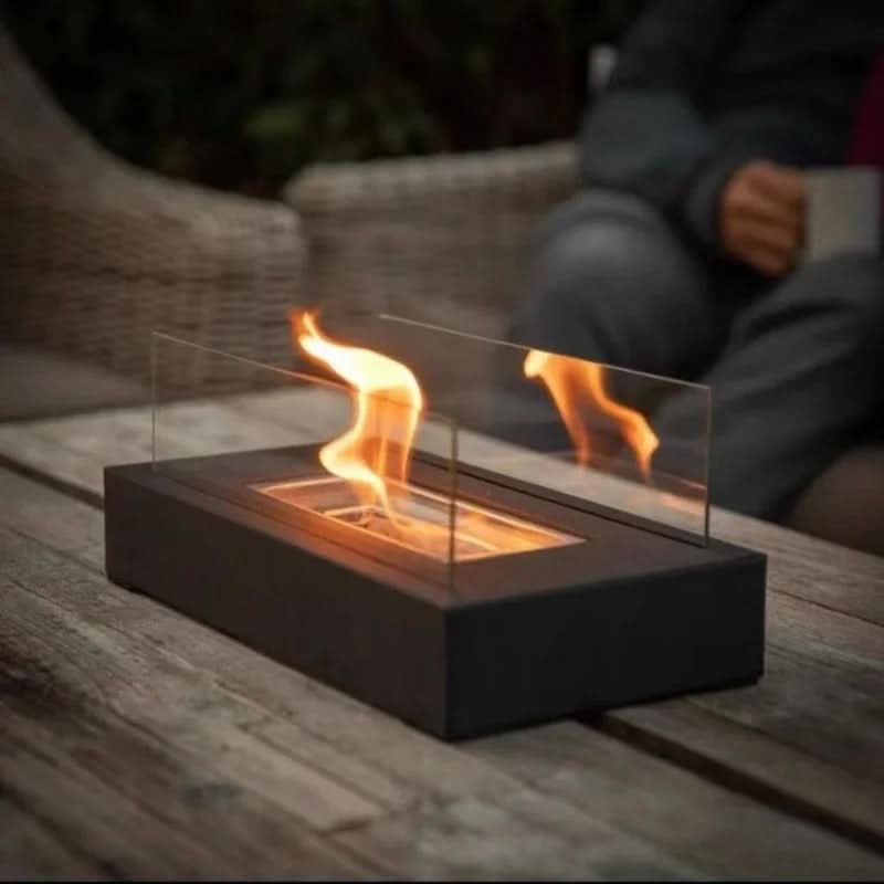 Bioethanol Tafelkachel Draagbaar Gehard Glas & Staal Design voor Binnen & Buiten Rookvrij Sfeerverlichting | Sansoti
