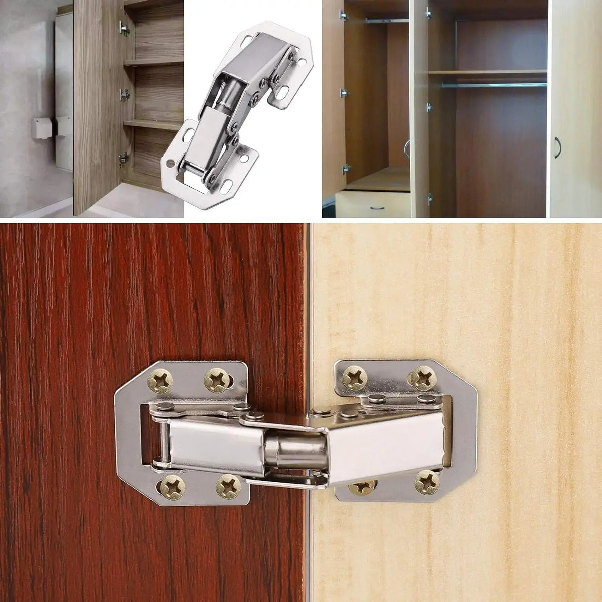 Set mit 10 Schranktürscharnieren mit Soft-Close-System aus silberfarbenem Stahl für Küchenschränke, langlebig, Montage | Sansoti