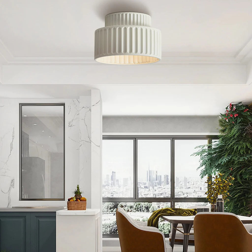 Deckenleuchte Gerippt Resin E27 Weiß Kompakt Modernes Interieur Wohnzimmer Küche Schlafzimmer Retro Design Deckenlampe | Restfield