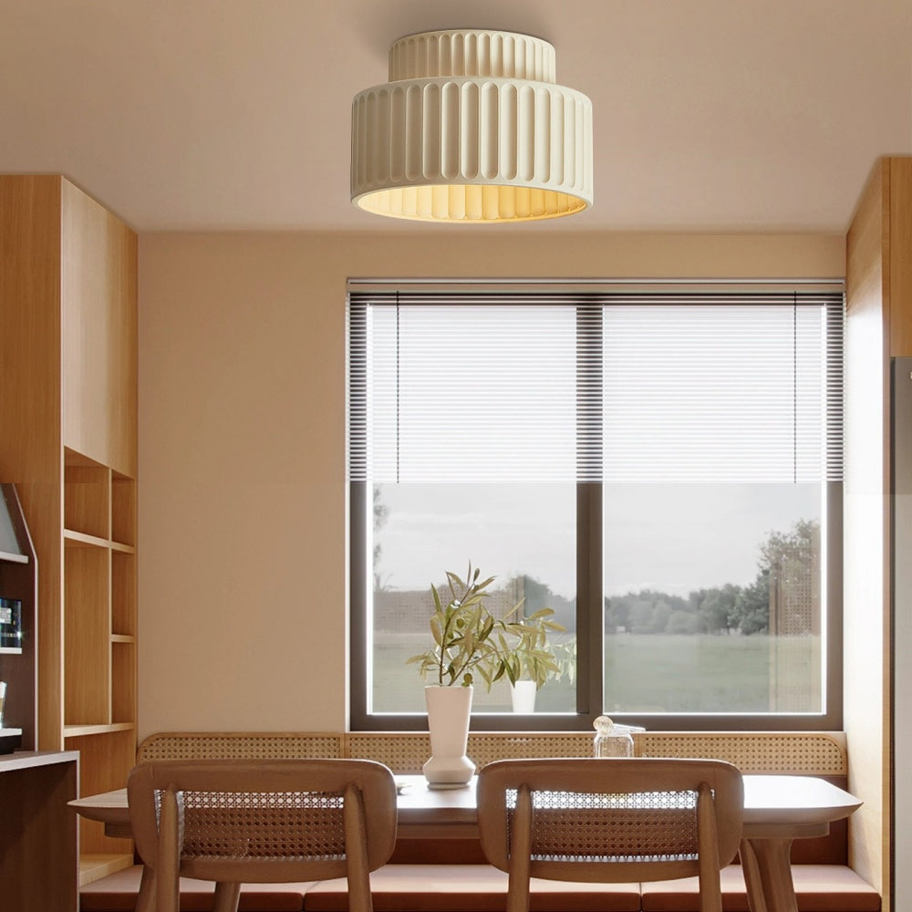 Deckenleuchte Gerippt Resin E27 Weiß Kompakt Modernes Interieur Wohnzimmer Küche Schlafzimmer Retro Design Deckenlampe | Restfield