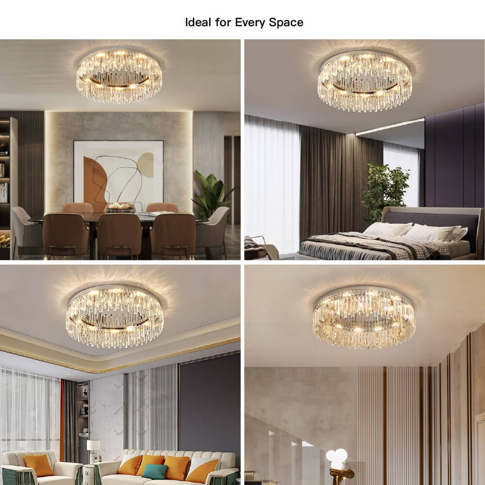 Kristall Deckenleuchte Rund Modern Flush Mount Chrom E12 Dimmbar Wohnzimmer Schlafzimmer