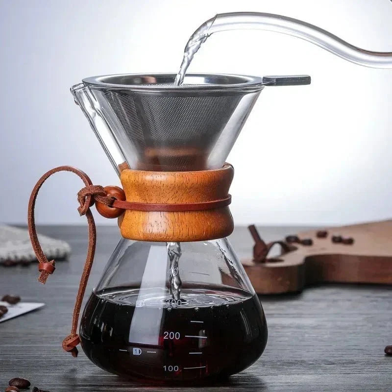 Glaskaffeekanne mit Pour-over-Filterset – handgemachter Kaffee – Barista-Qualität – 400 ml/600 ml/800 ml | Sansoti