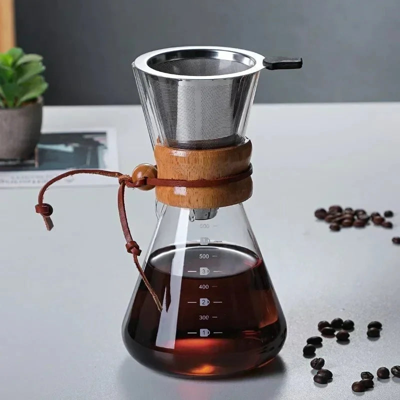 Glaskaffeekanne mit Pour-over-Filterset – handgemachter Kaffee – Barista-Qualität – 400 ml/600 ml/800 ml | Sansoti