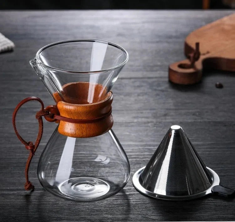 Glaskaffeekanne mit Pour-over-Filterset – handgemachter Kaffee – Barista-Qualität – 400 ml/600 ml/800 ml | Sansoti
