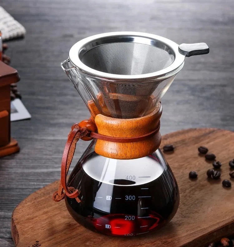 Glaskaffeekanne mit Pour-over-Filterset – handgemachter Kaffee – Barista-Qualität – 400 ml/600 ml/800 ml | Sansoti