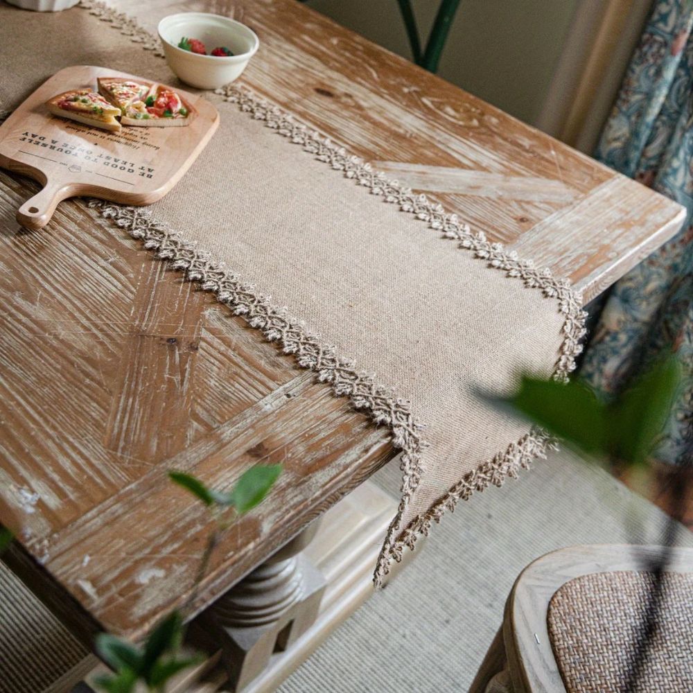 Tafelloper jute 30x180 cm beige eettafel decoratie rustiek boho tafellinnen tafel styling interieur | Sansoti