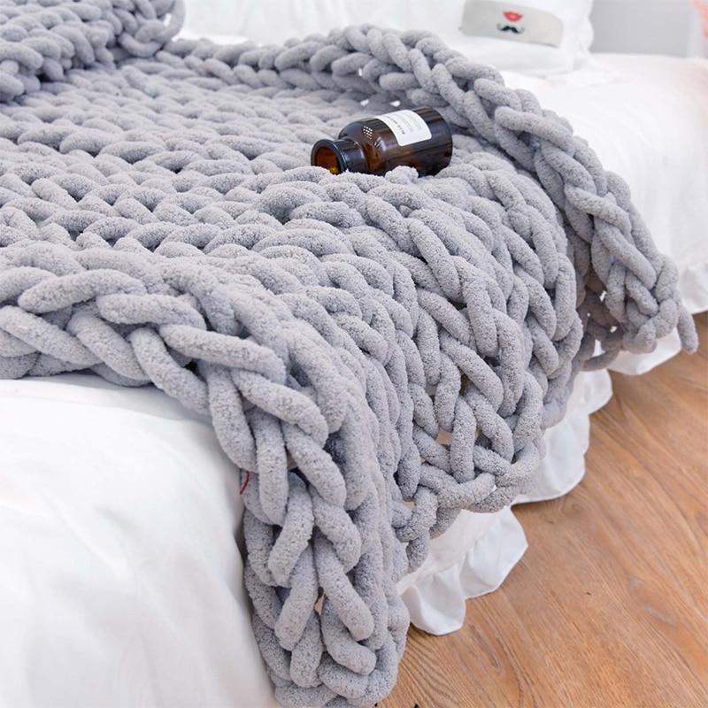Chenille Gebreide Plaid Grof Gebreid Dikke Kabelstructuur Fleece Deken Zachte Woonplaid Bank Bed Decoratief | Sansoti