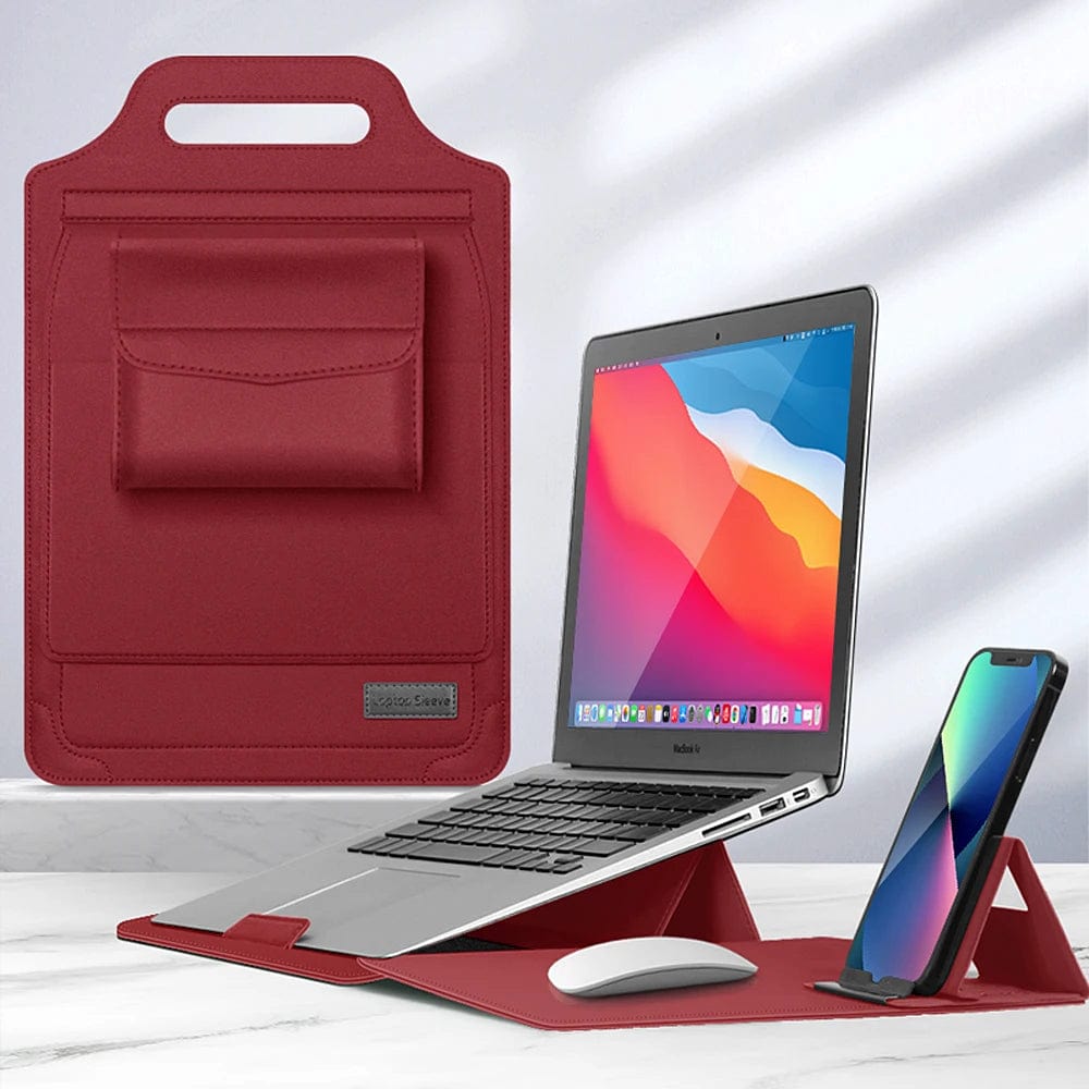 Luxe Laptop Sleeve met Verstelbare Standaard | Ergonomisch PU-Leer Werkstation voor 11-15.6 Inch | Mobiele Kantooroplossing | Sansoti
