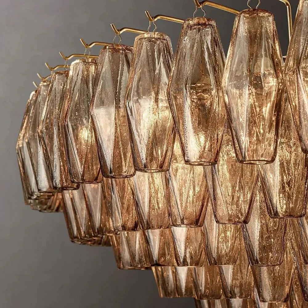 Glaskronleuchter Rund Geschichtetes Glas Prisma E12 Messing Schwarz Nickel Esszimmer Luxus | Restfield