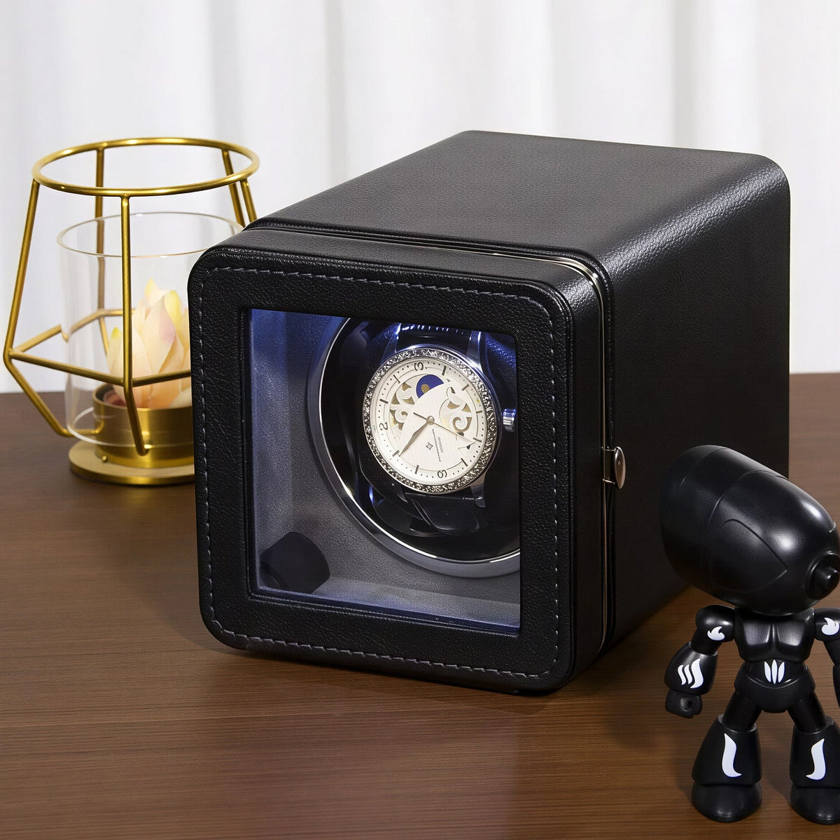 Automatic Watch Winder Box with Five Rotation Programs LED Lighting Watch Winder Luxury Display | Sansoti