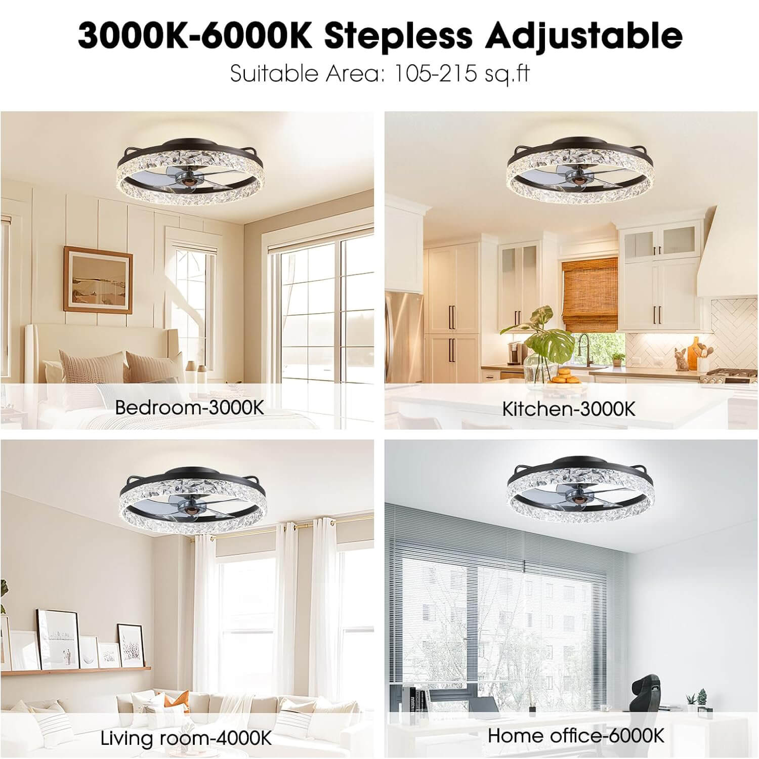 Deckenventilator mit Beleuchtung Rund LED Dimmbar Fernbedienung Schwarz Gold Weiß Modern | Restfield